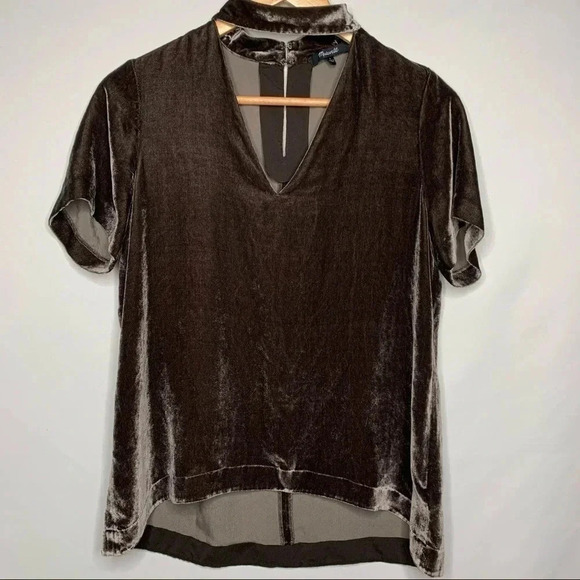 Madewell Short Sleeve Velvet Choker Top Size Small - Picture 2 of 10